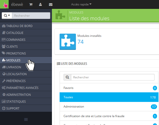 Go to Modules page